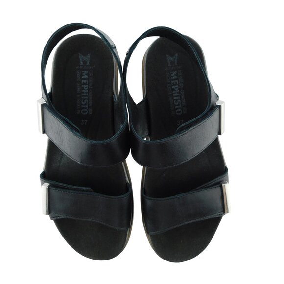 MEPHISTO Black Leather Strap Lug Sole Platform Sling Sandals 37 - Picture 3 of 8